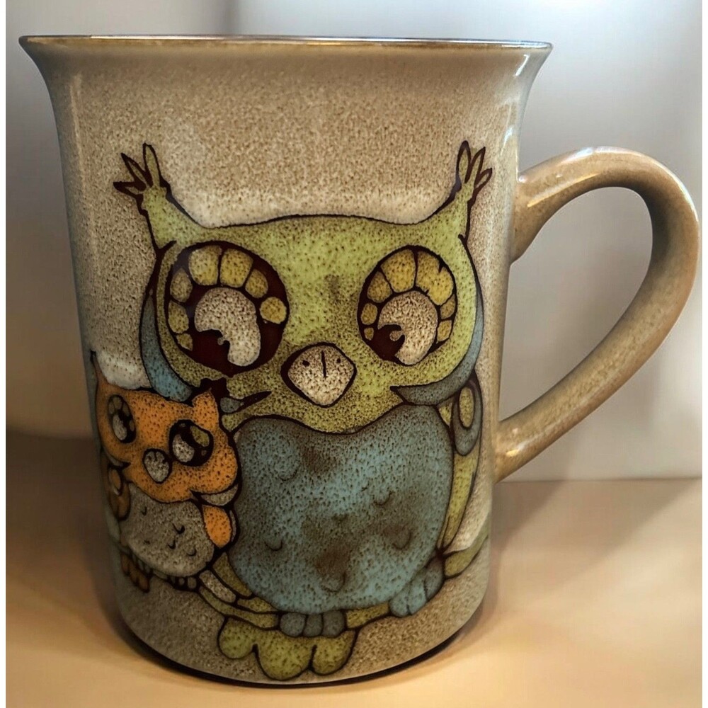 Vintage Coffee Mug Ceramic Cup Whimsical Colorful Owl BuddyBirds 16 oz Tea Cocoa